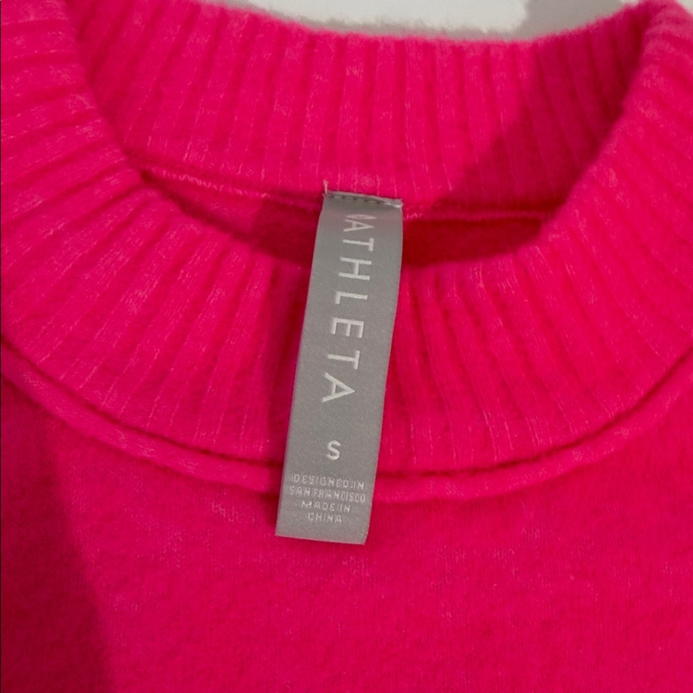 NWT Athleta Transit Crew Sweater Size S Bright Neon Pink Wool Blend - Picture 4 of 13